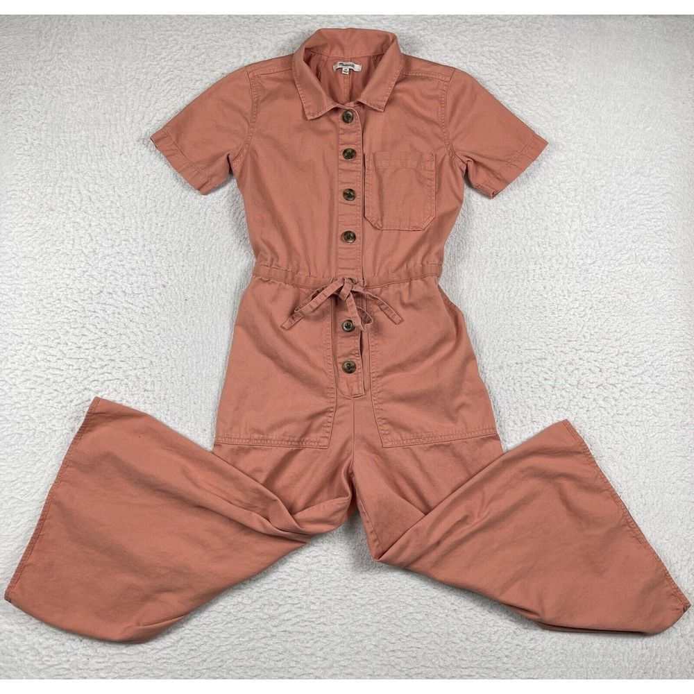 Madewell Jumpsuit Womens 00 Coral Orange Wide Leg Utility Jumper Crop Boho Beach